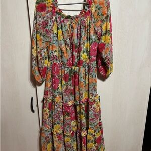 LC Lauren Conrad Pink Orange Sundress 3/4 Bishop Sleeve